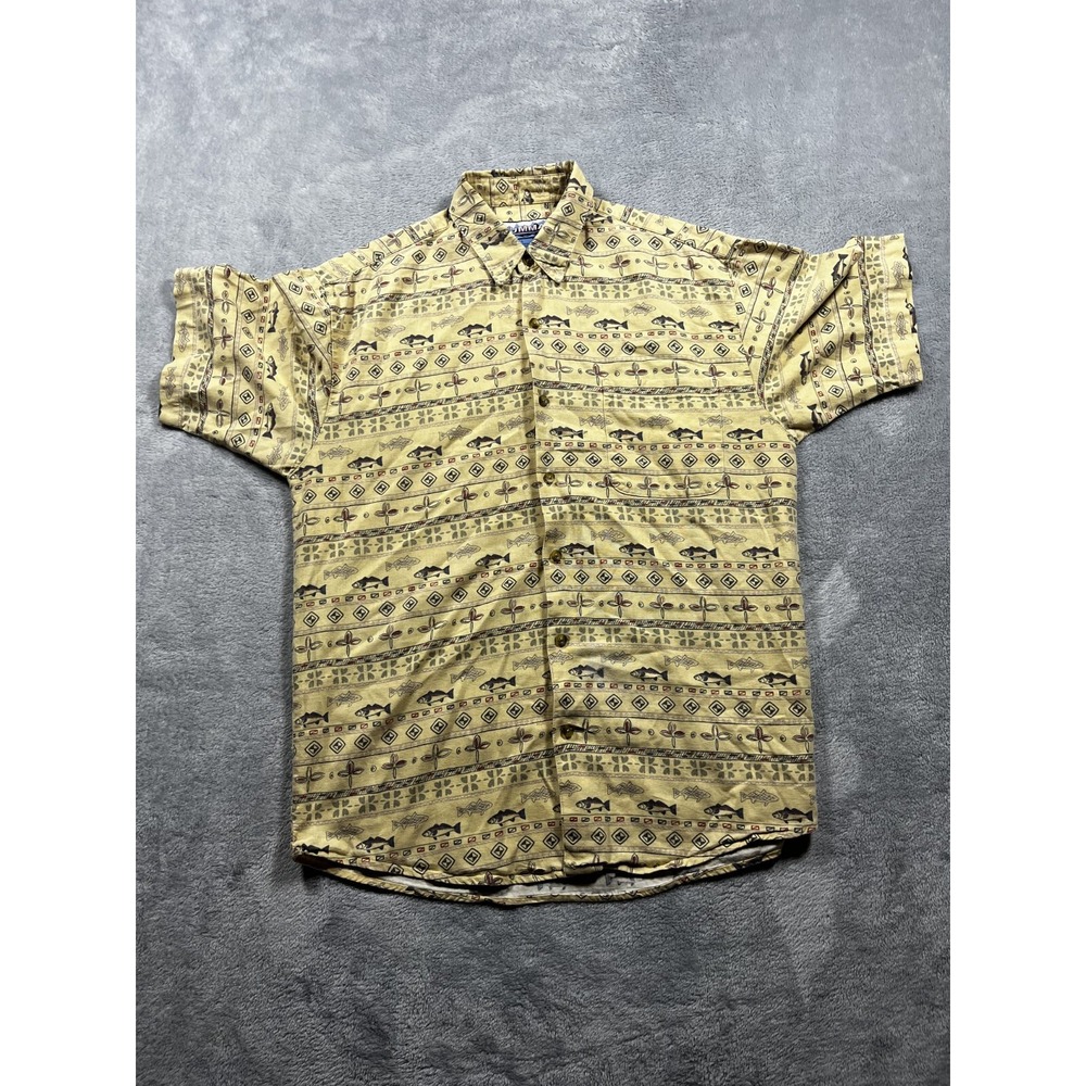 VTG Summa Button Down Men's Size L Yellow Hawaiian Fish Shirt